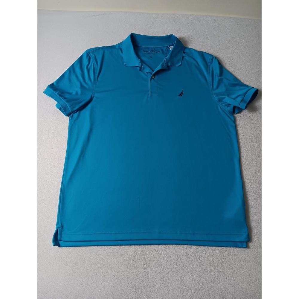 Nautica Polo Shirt Mens XL Blue Classic Fit Jersey Performance Logo Short Sleeve